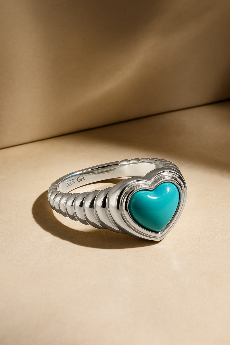 Ridge Heart Turquoise Silver Ring