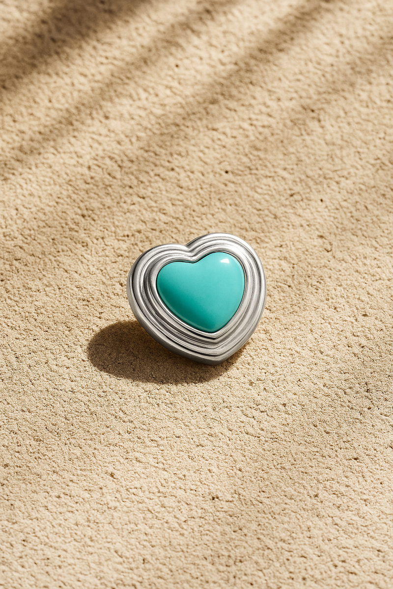Ridge Heart Turquoise Silver Stud Earring