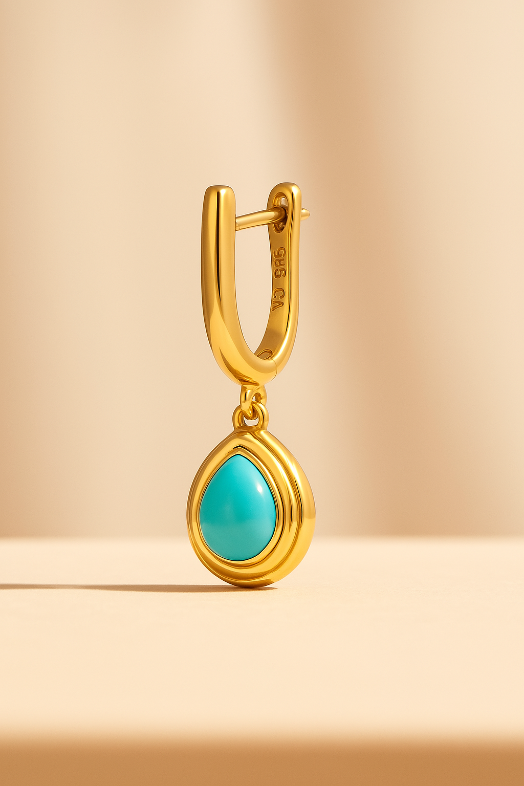 Ridge Teardrop Turquoise Gold Vermeil Drop Earring