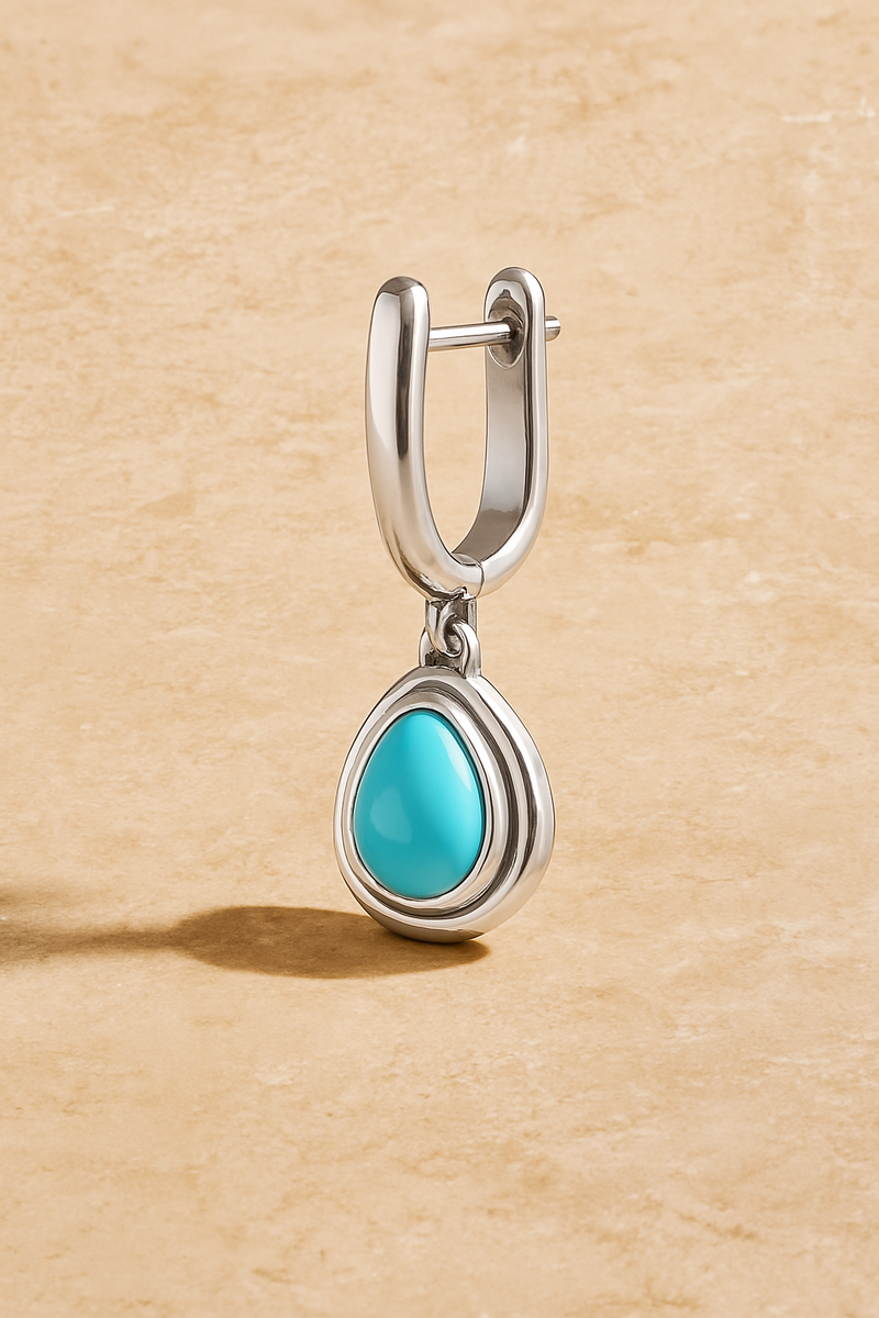 Ridge Teardrop Turquoise Silver Drop Earring