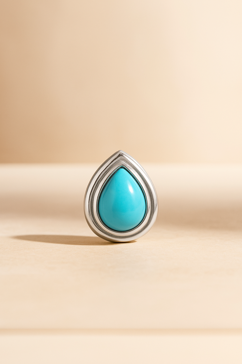 Ridge Teardrop Turquoise Silver Stud Earring
