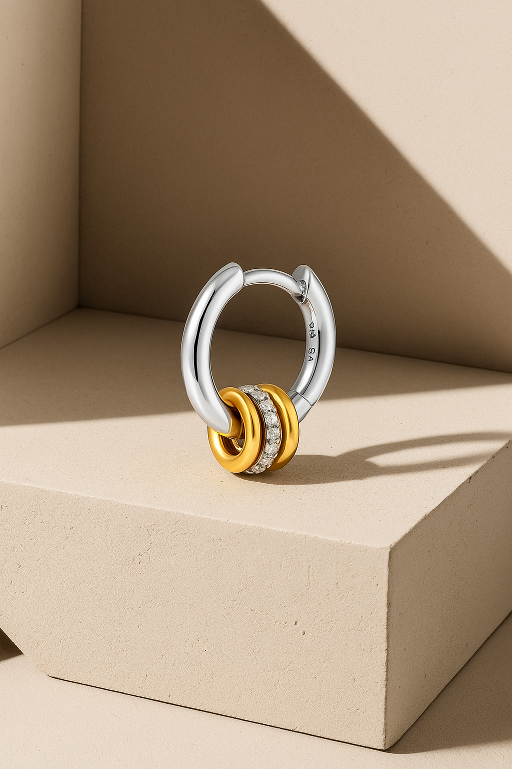 Samira Triple Ring Huggie – Silver with Gold & CZ Charms | Galleria Armadoro
