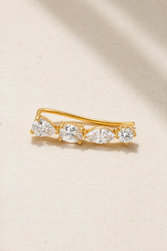 Riviera Gold Ear Climber with mixed-cut white CZ stones