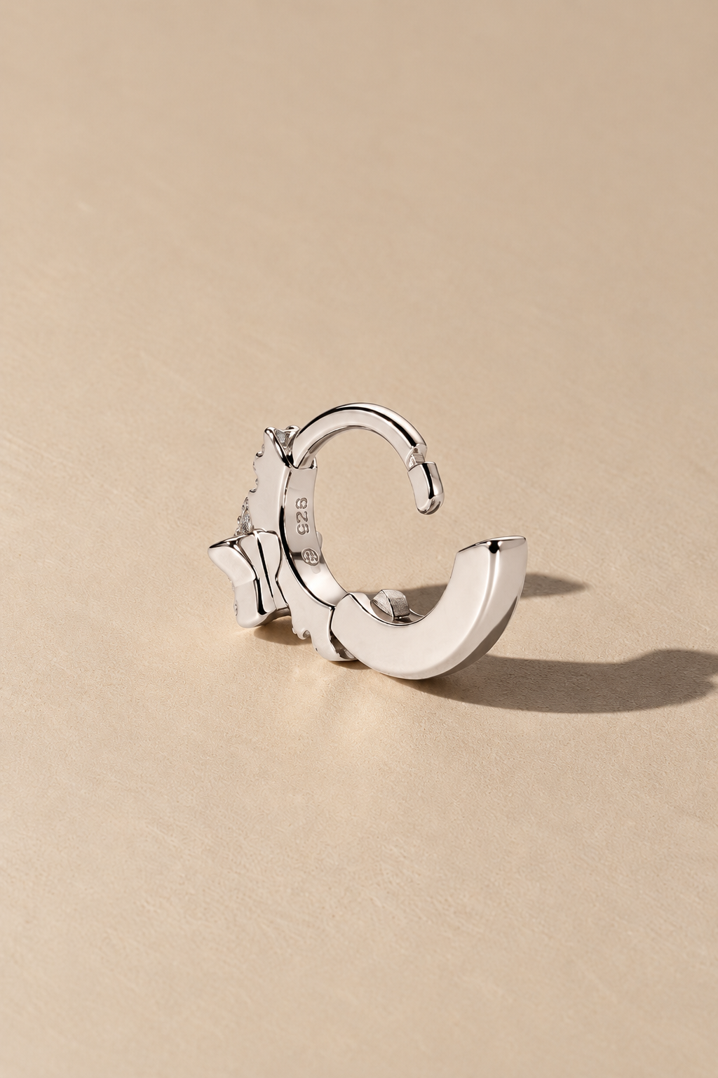 6.5 mm star sterling silver huggie