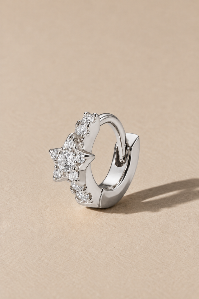 6.5 mm star sterling silver huggie