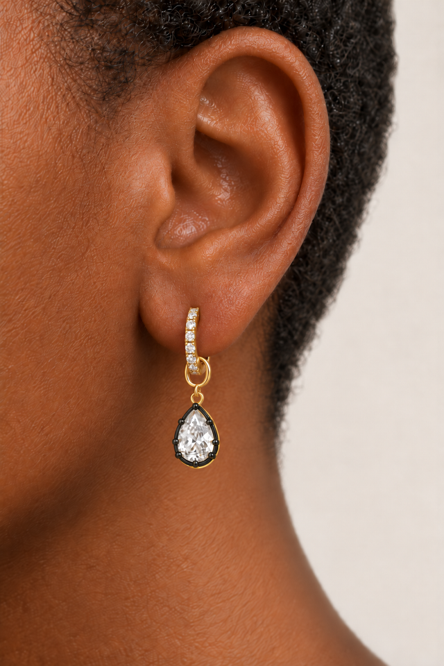 Simple Pavé 8.5mm Gold Huggie with Vittoria Black & Gold Charm