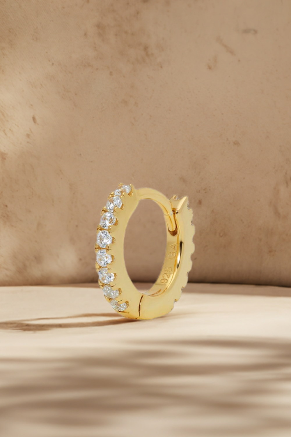 Simple 8.5mm gold vermeil pave huggie