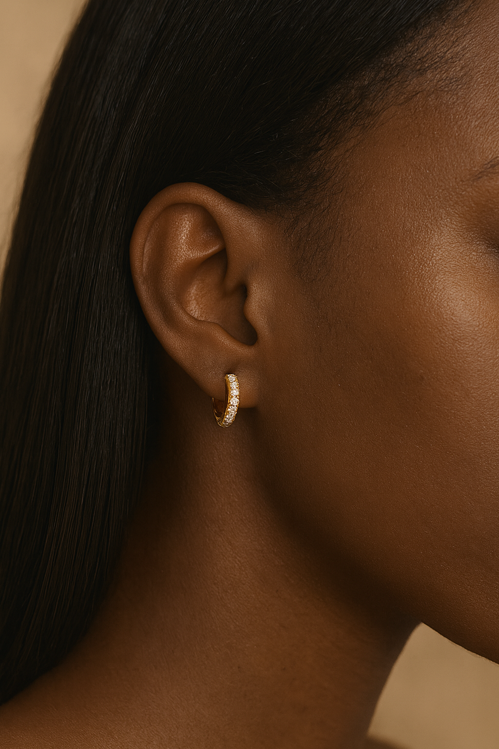 Simple 8.5mm gold vermeil pave huggie model