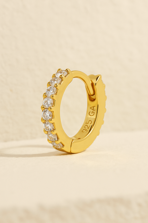 Simple 8.5mm gold vermeil pave huggie