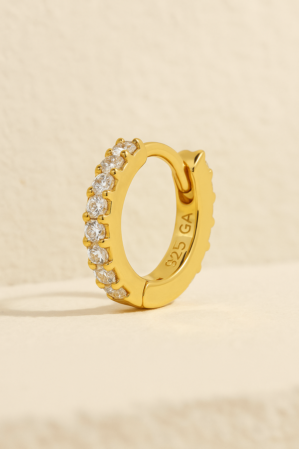 Simple 8.5mm gold vermeil pave huggie — one of the two components included in the Simple Pavé 8.5mm Gold Huggie with Vittoria Gold Charm bundle.