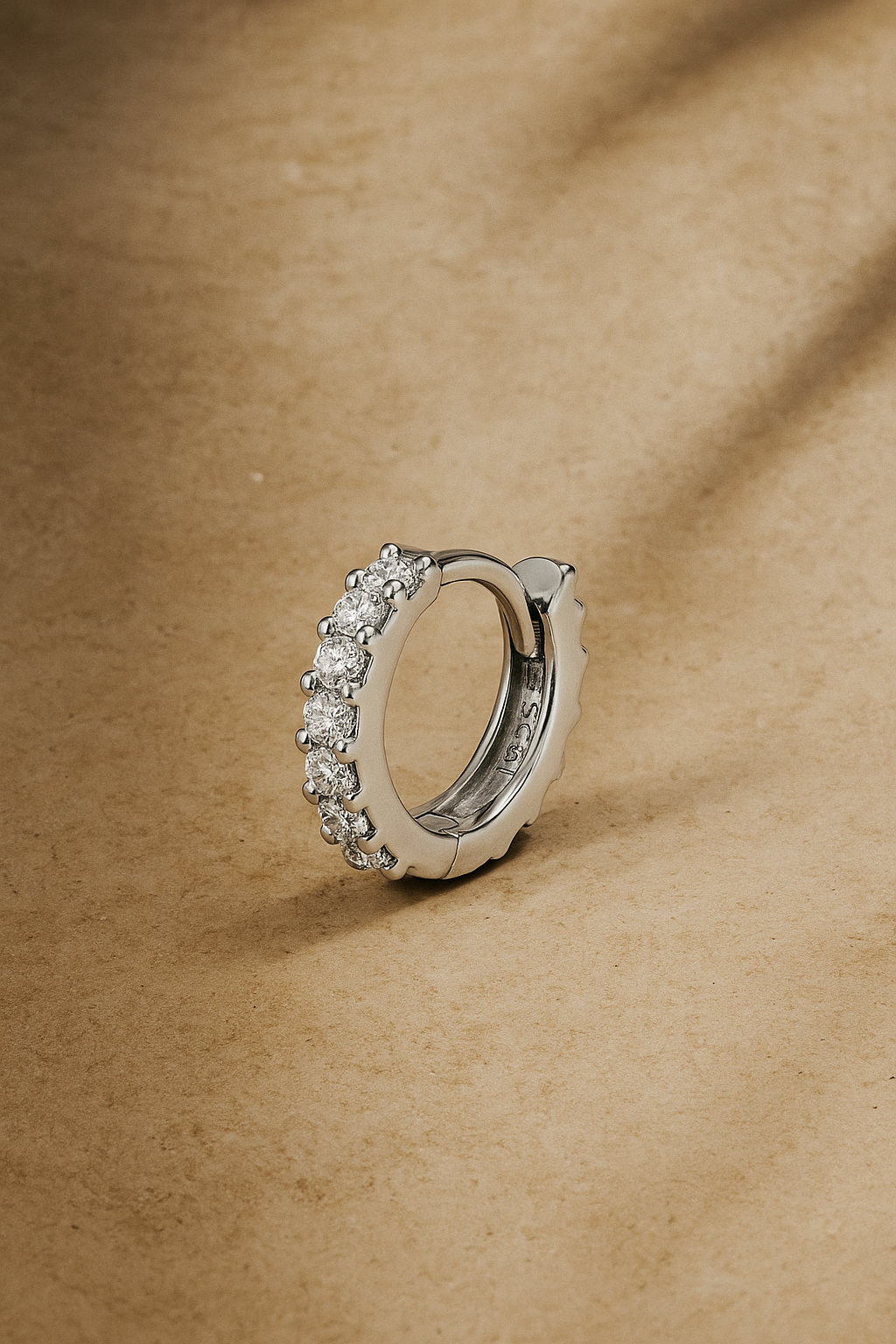 Simple 8.5mm sterling silver pave huggie