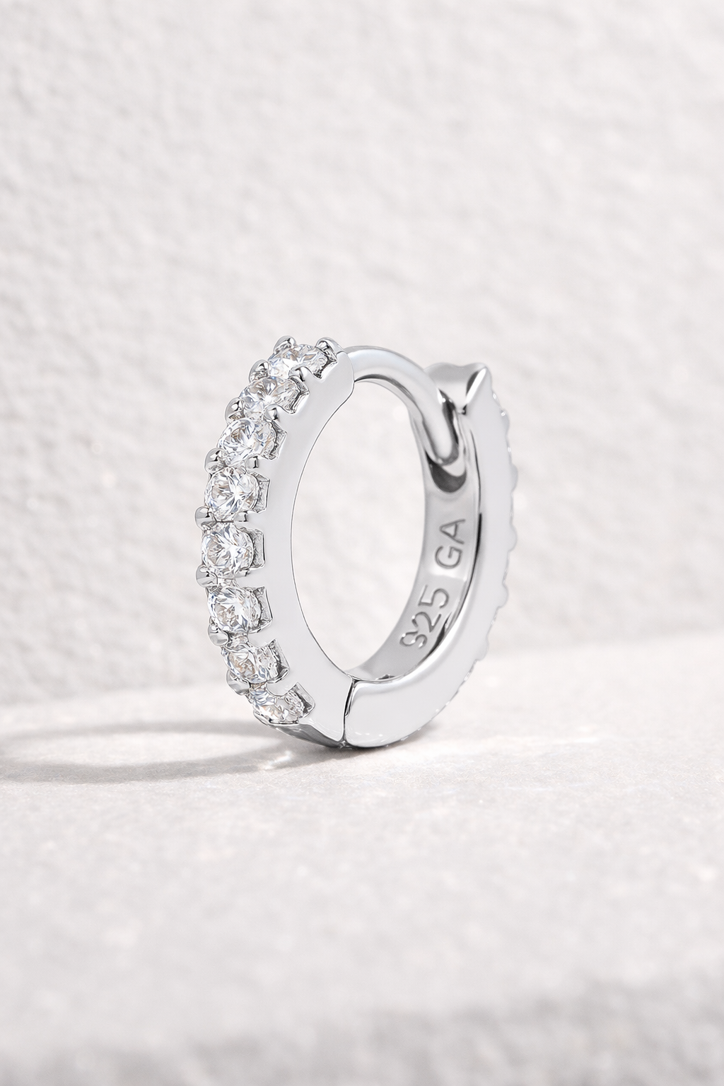 Simple 8.5mm sterling silver pave huggie