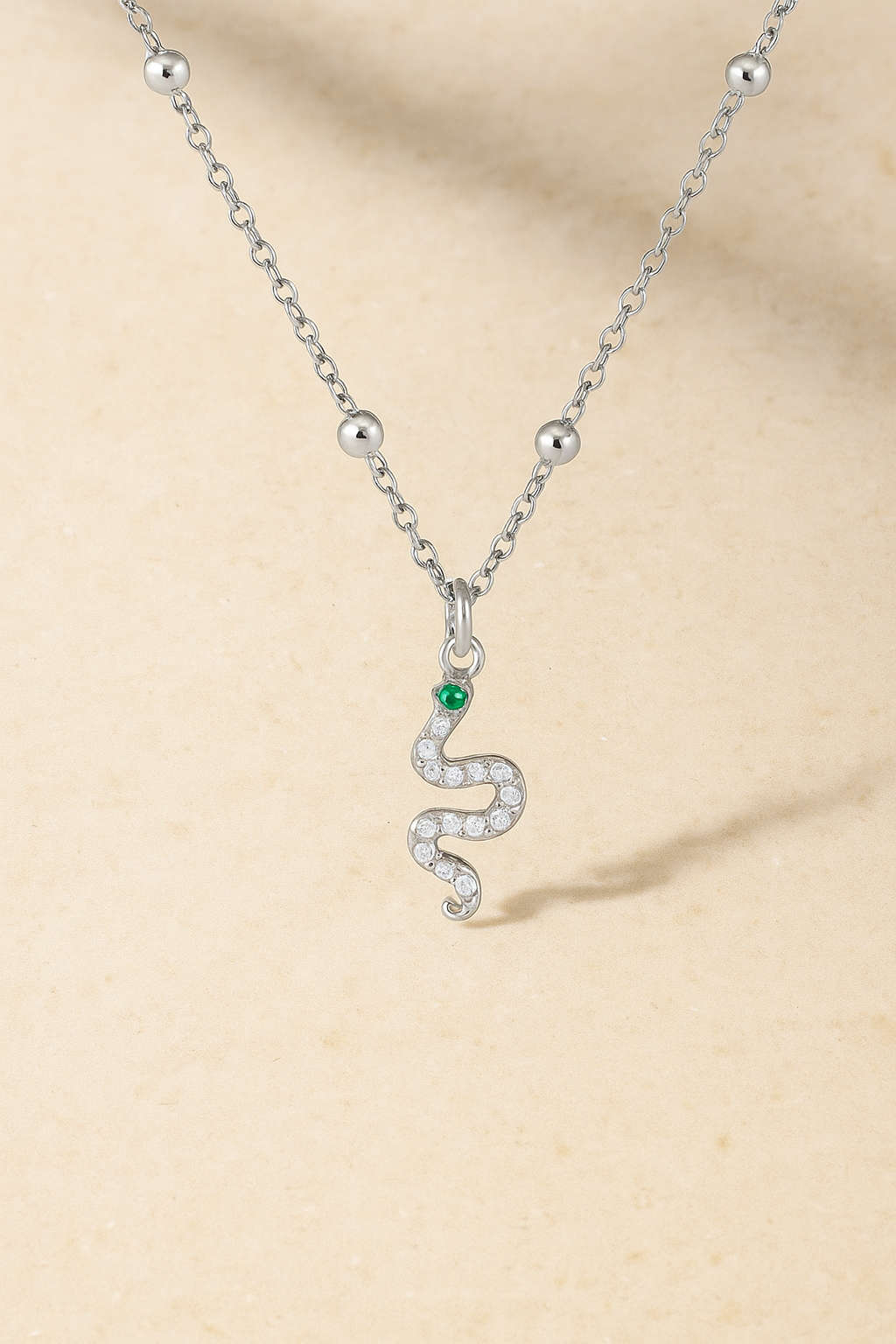 Snake Silver Pave Necklace