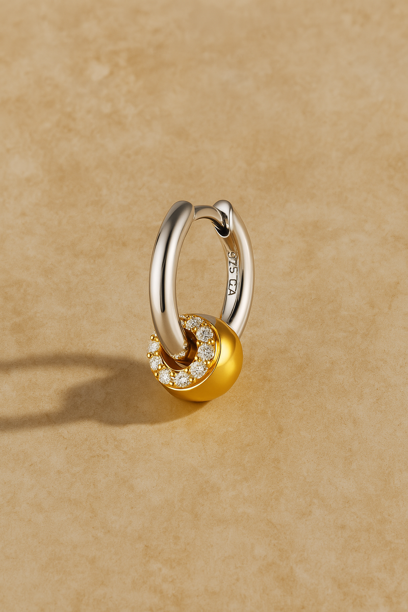 Soraya Piecing Bead Two-Tone Huggie