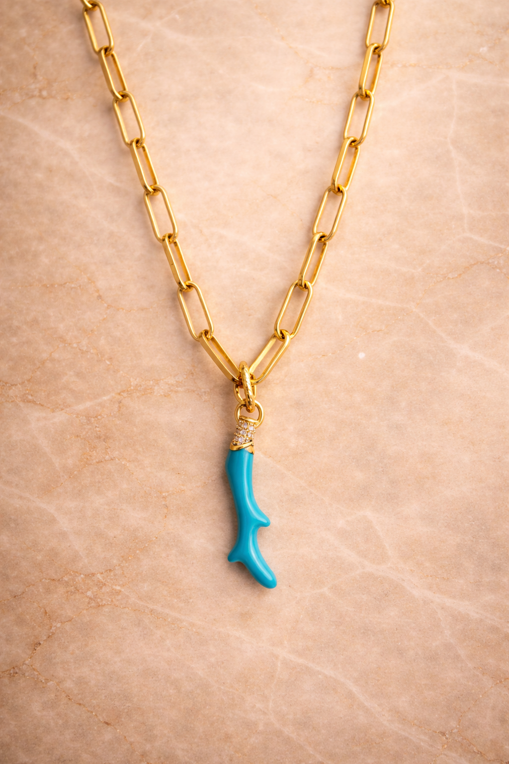 Speira Coral Turquoise  Charm Necklace - Gold