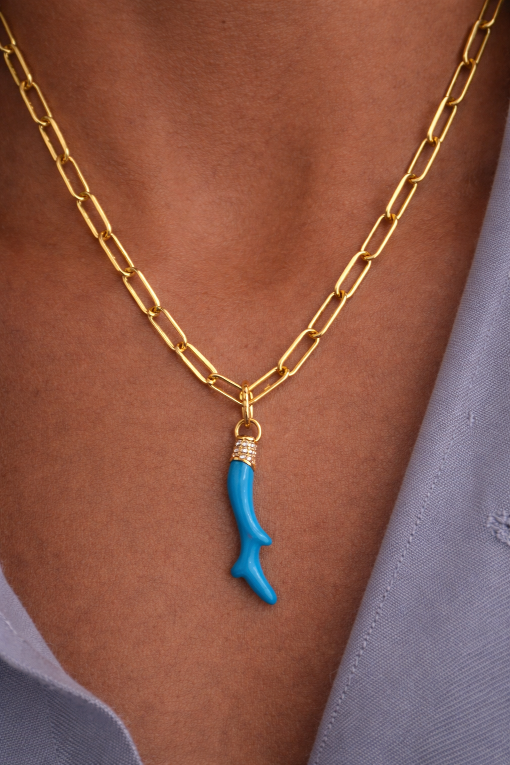Speira Coral Turquoise  Charm Necklace - Gold