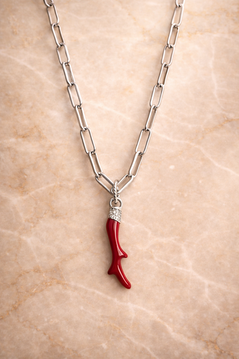 Speira Red Coral Sterling  Necklace - Silver