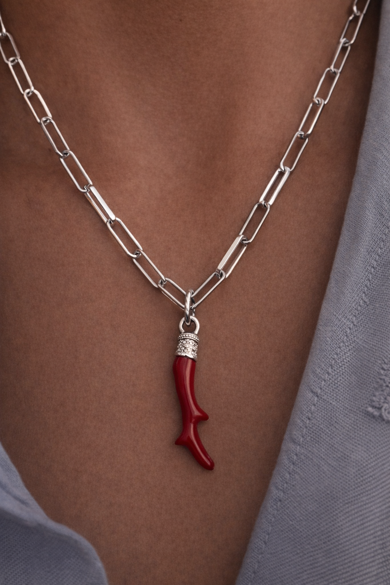 Speira Red Coral Sterling  Necklace - Silver