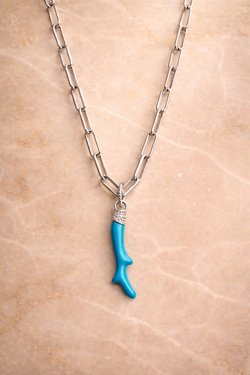 Speira Turquoise Charm & Paperclip Chain- Silver