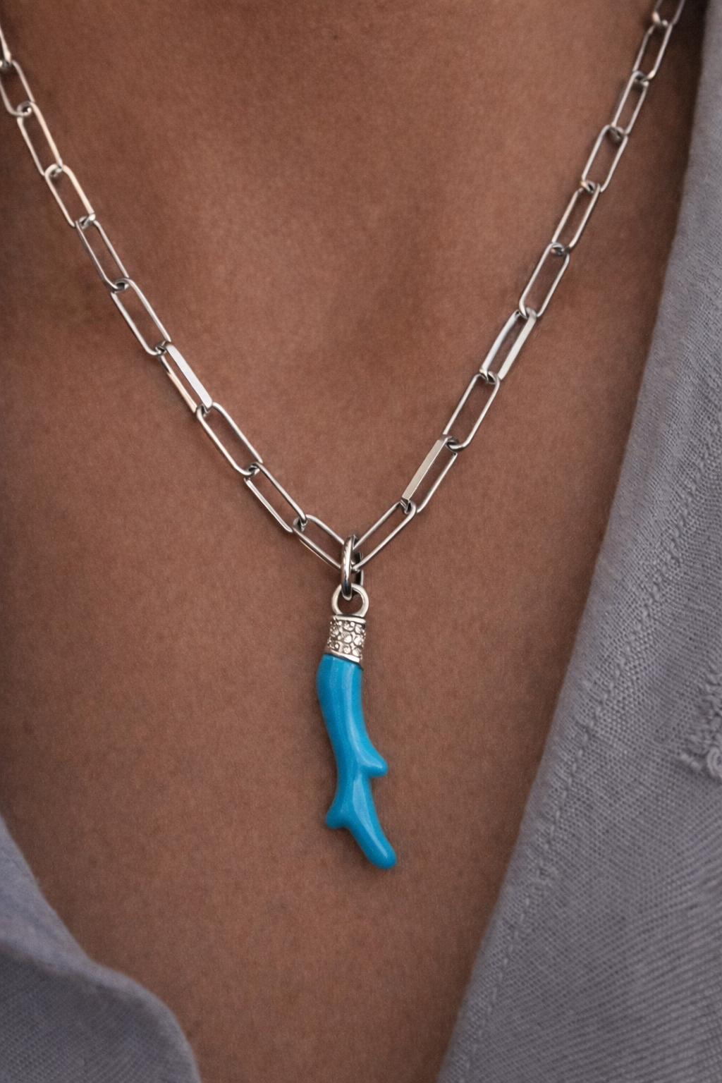 Speira Turquoise Charm & Paperclip Chain- Silver