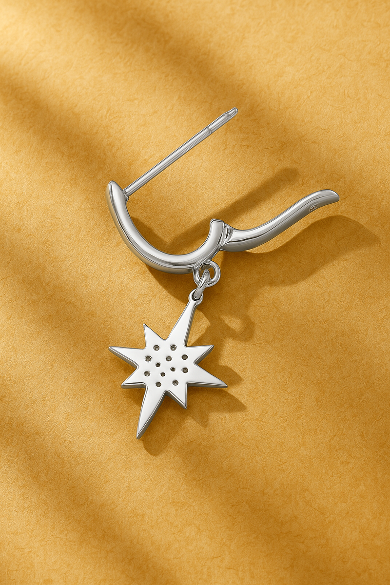 Starburst Silver Drop Earring back