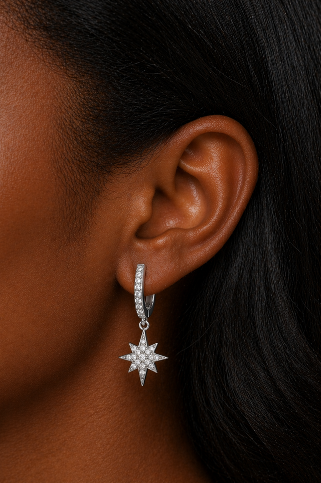 Starburst Silver Drop Earring
