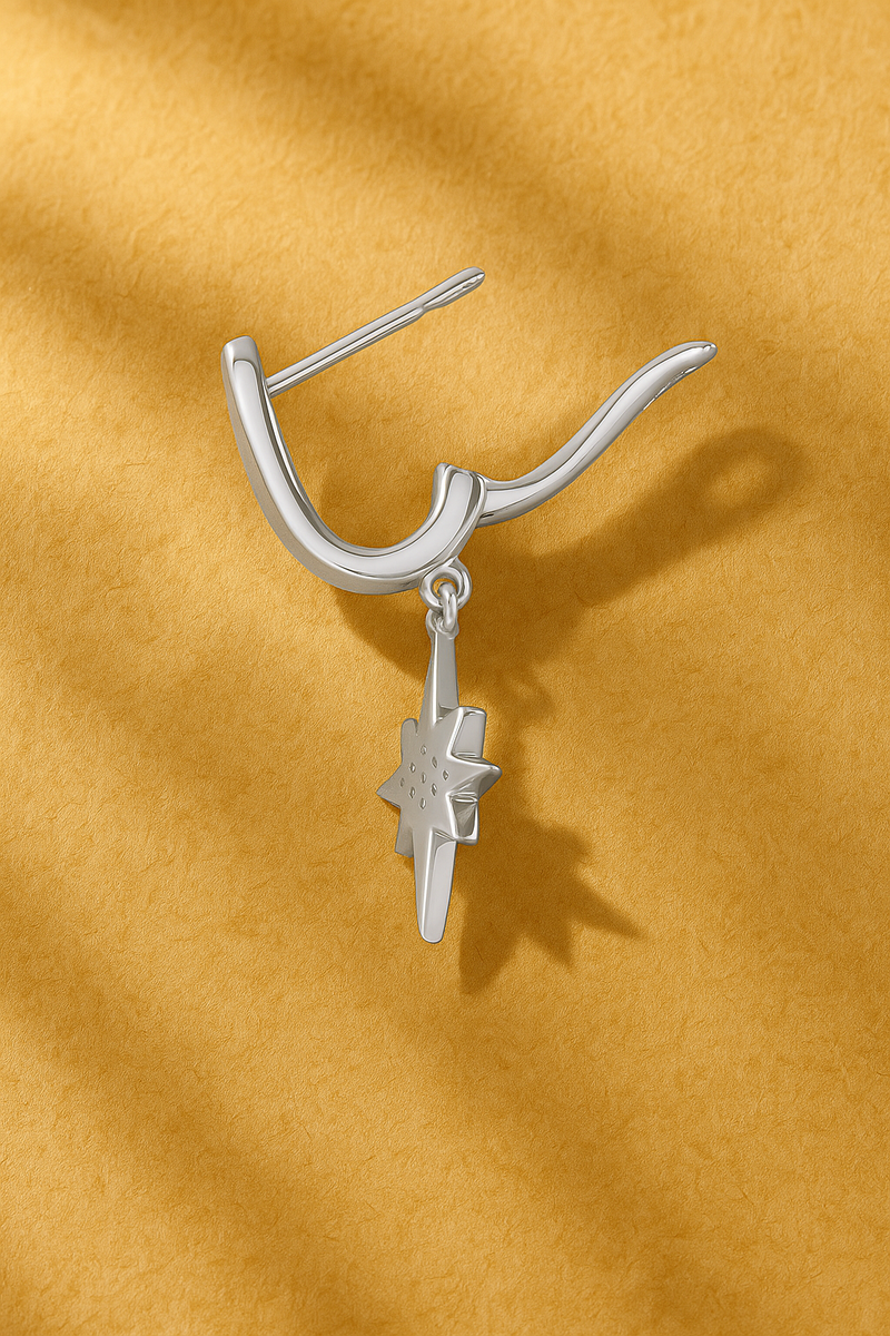 Starburst Silver Drop Earring side