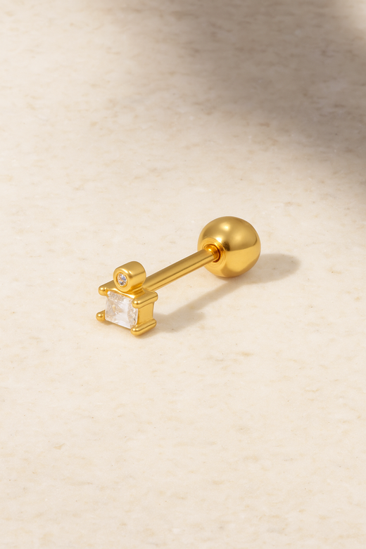 Super Mini Baguette Gold Vermeil Stud Earring (ball screw)