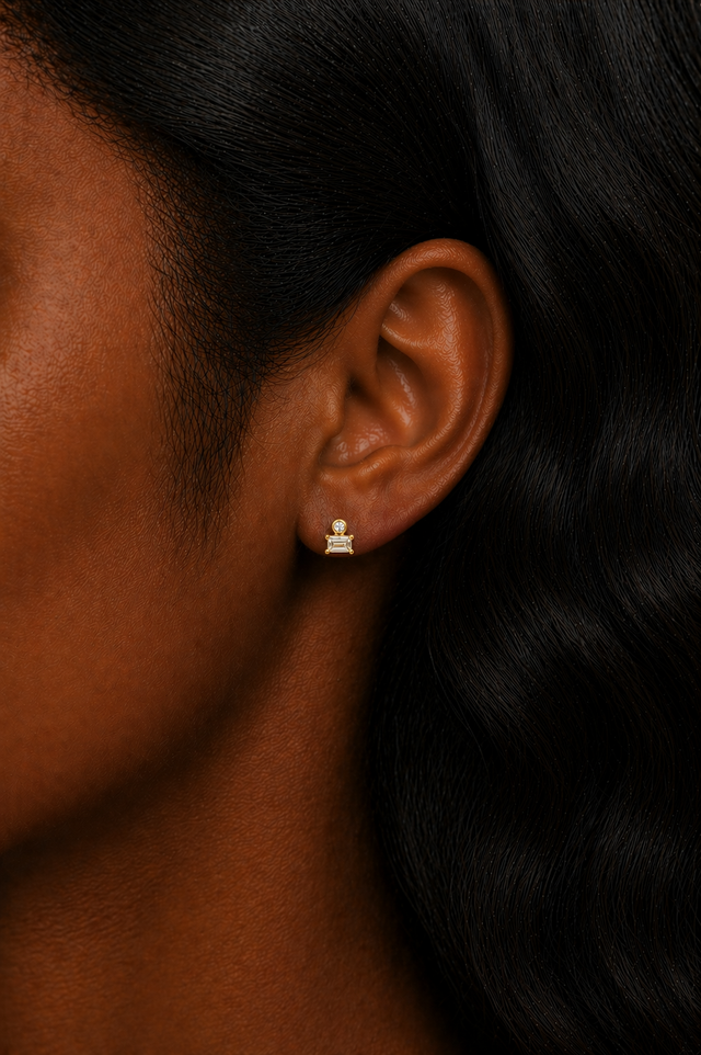 Super Mini Baguette Gold Vermeil Stud Earring