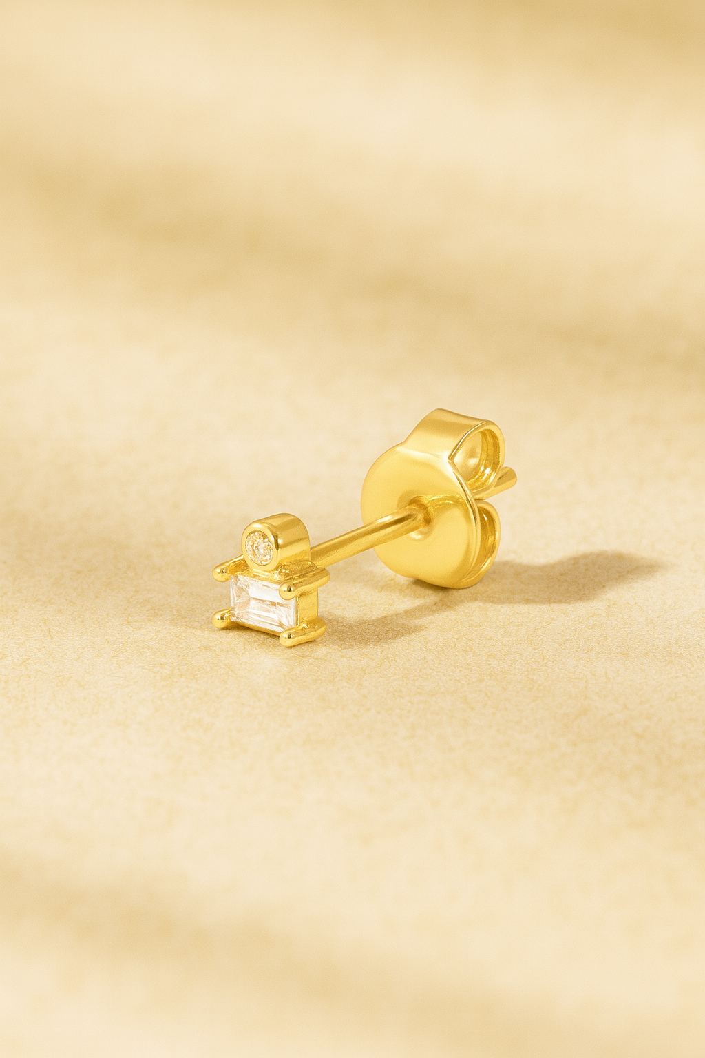 Super Mini Baguette Gold Vermeil Stud Earring side