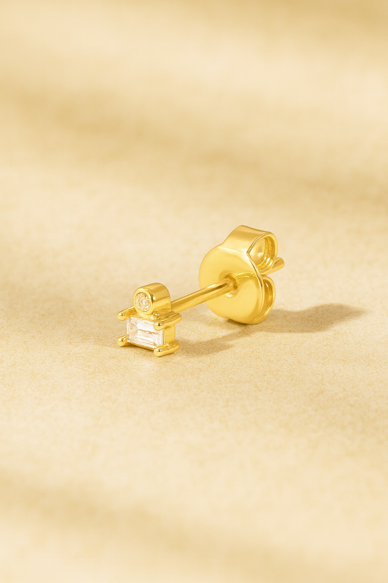Super Mini Baguette Gold Vermeil Stud Earring side