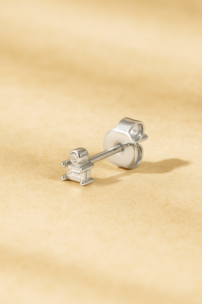 Super Mini Baguette Silver Stud Earring