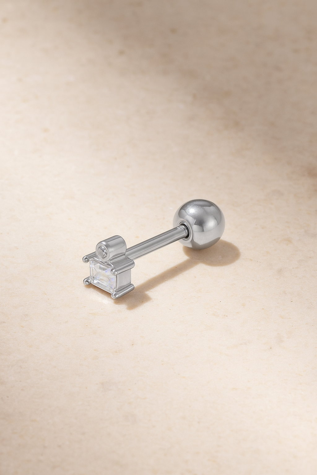 Super Mini Baguette Silver Stud Earring (ball screw)