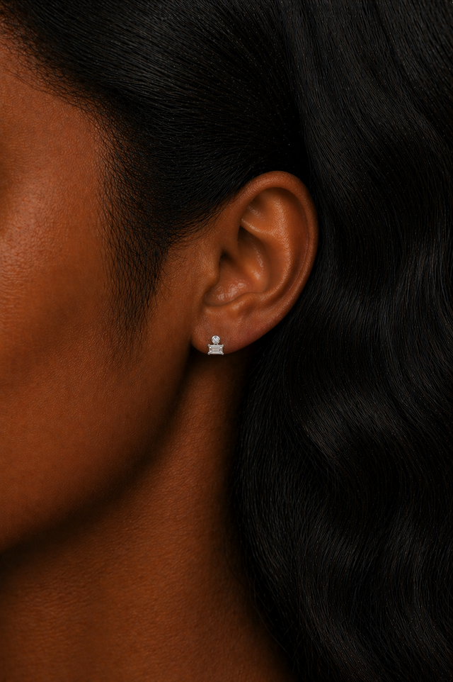 Super Mini Baguette Silver Stud Earring