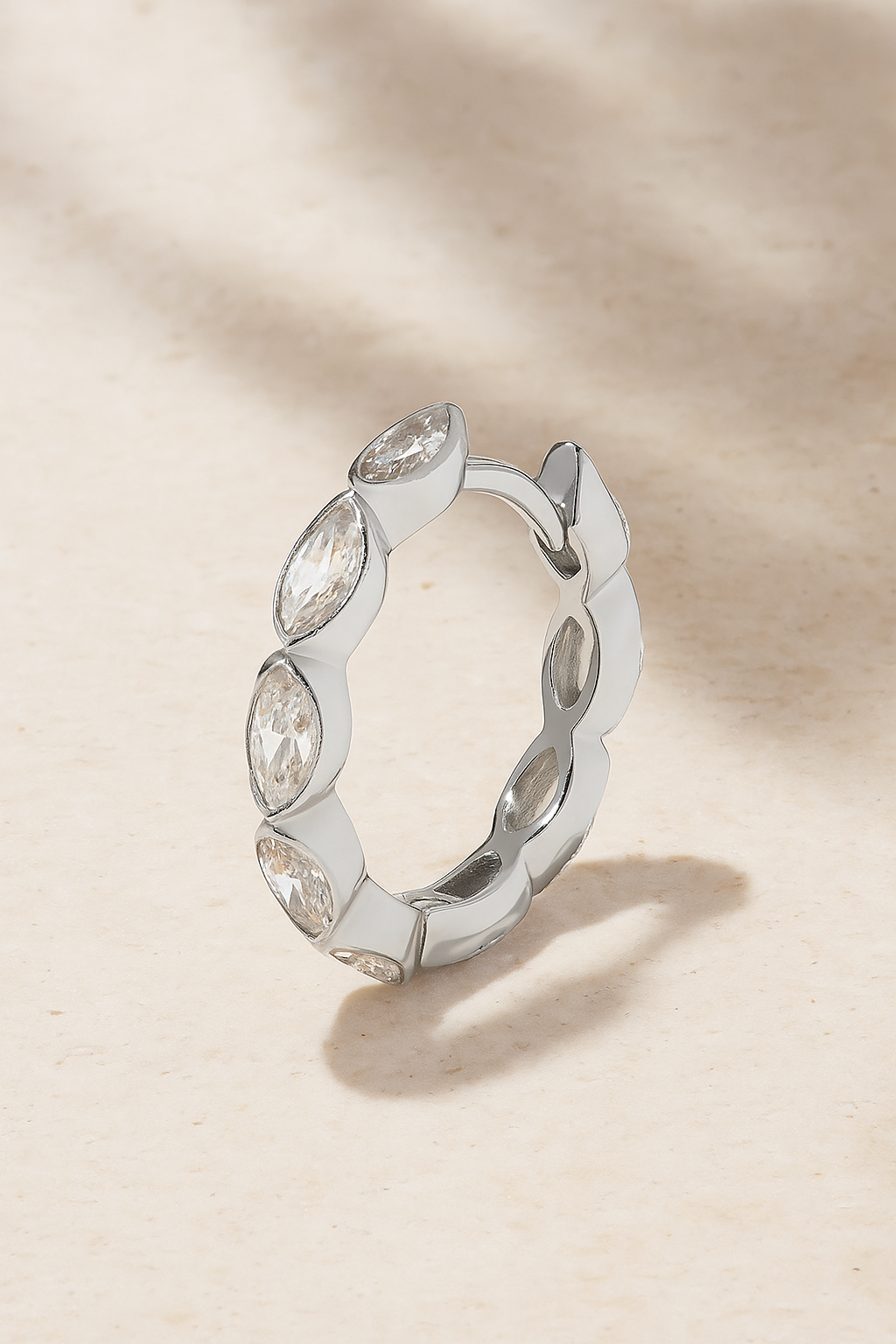Tasha marquise 12.5mm sterling silver huggie