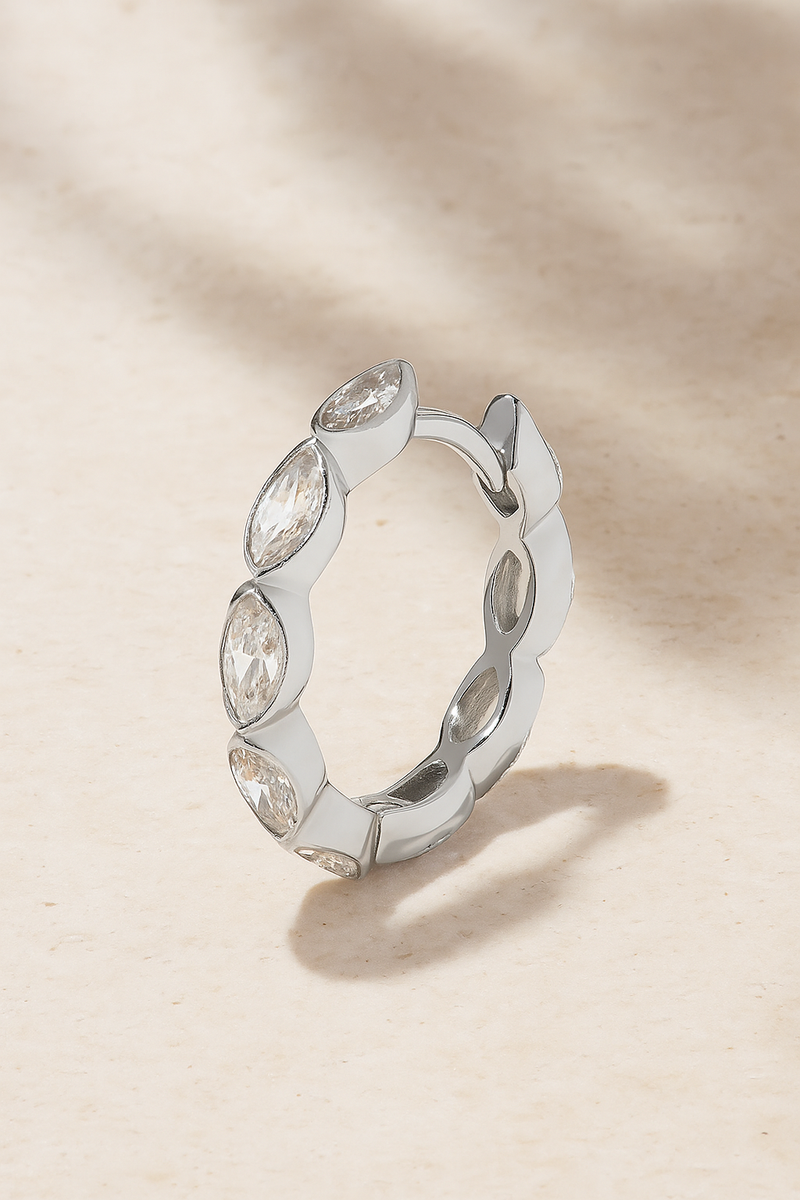 Tasha marquise 12.5mm sterling silver huggie