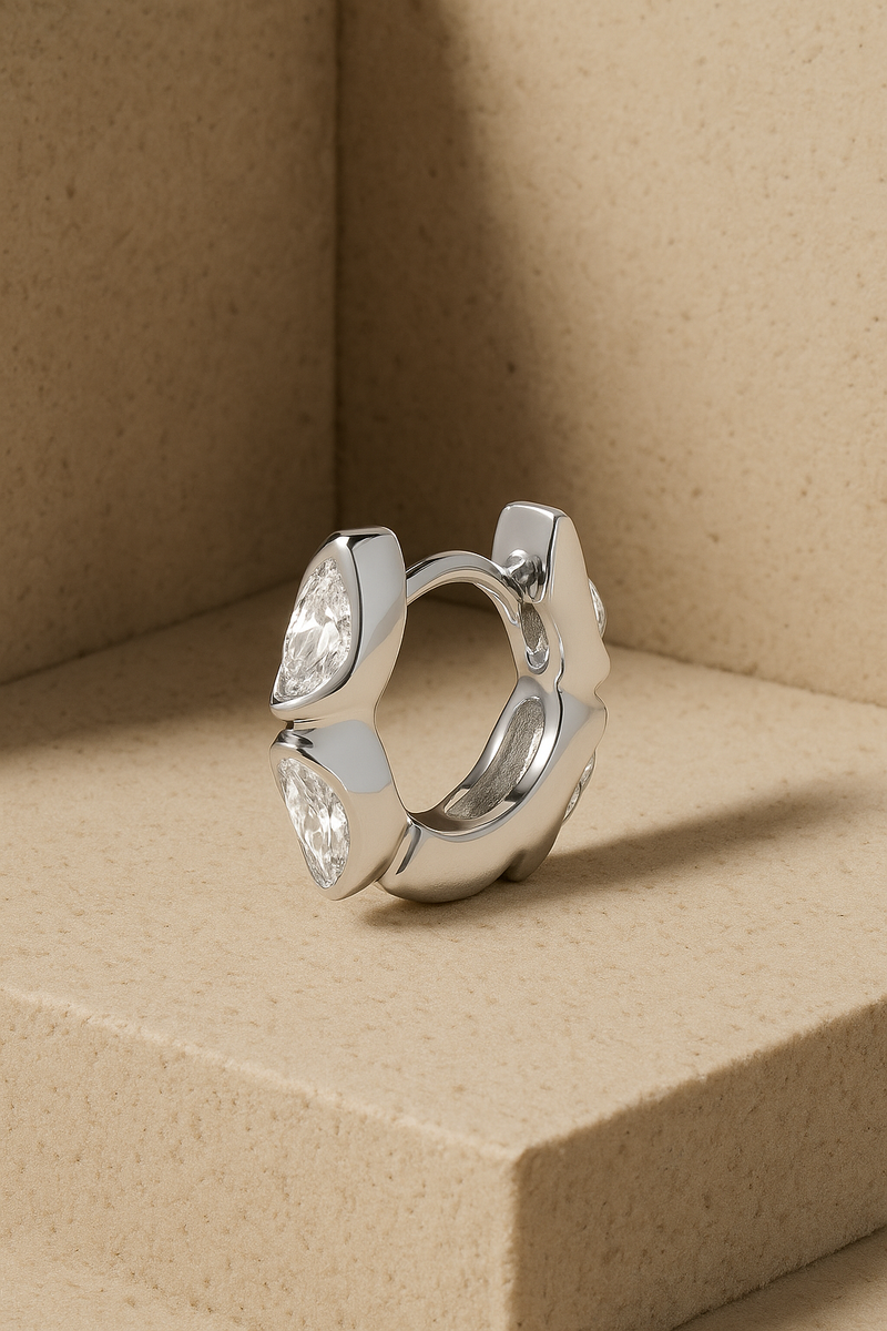 Tasha marquise 6.5mm sterling silver huggie