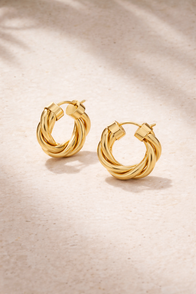 Tina 2cm gold twisted hoop earrings lightweight everyday hoops