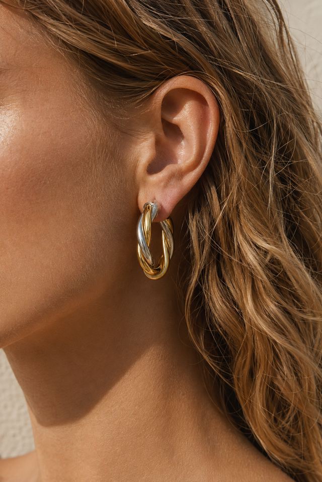 Tina Two-Tone Twisted Hoop Earrings 3cm