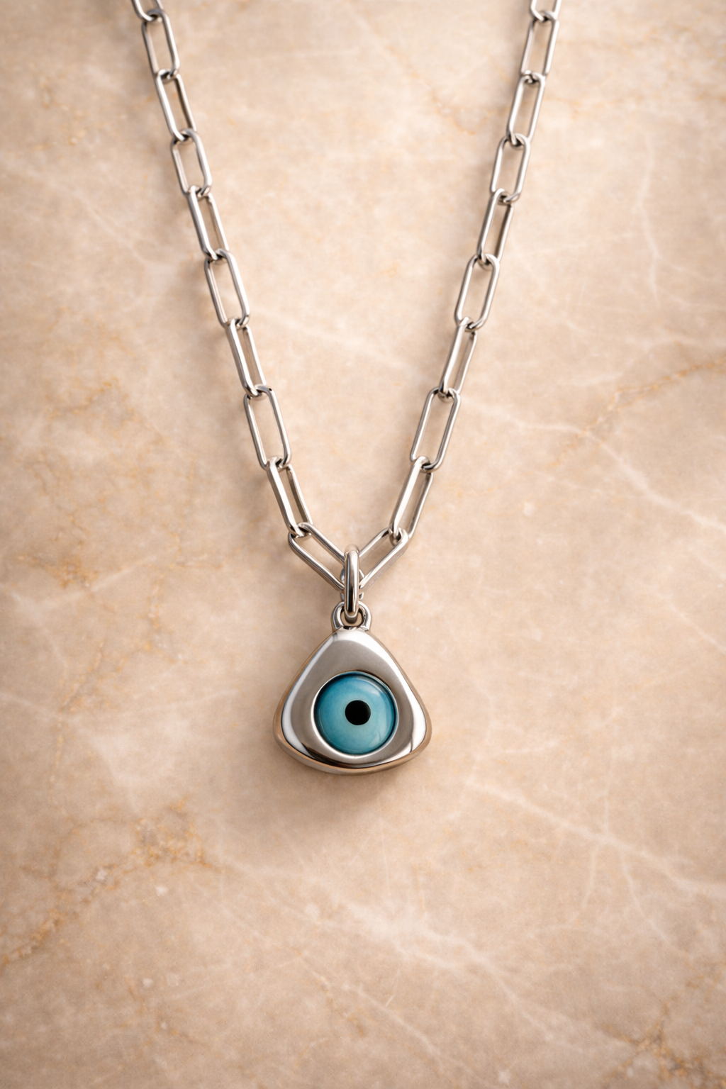 Triangle Evil Eye Charm Necklace - Silver