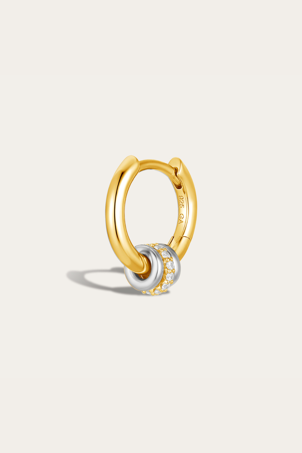Triple Ring Charm Huggie – Mixed Metal Gold Hoop 
