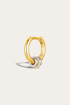 Triple Ring Charm Huggie – Mixed Metal Gold Hoop 