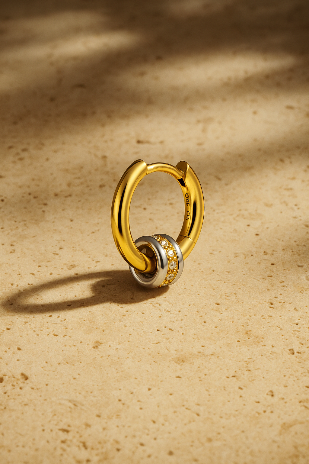 Triple Ring Charm Huggie – Mixed Metal Gold Hoop | Galleria Armadoro