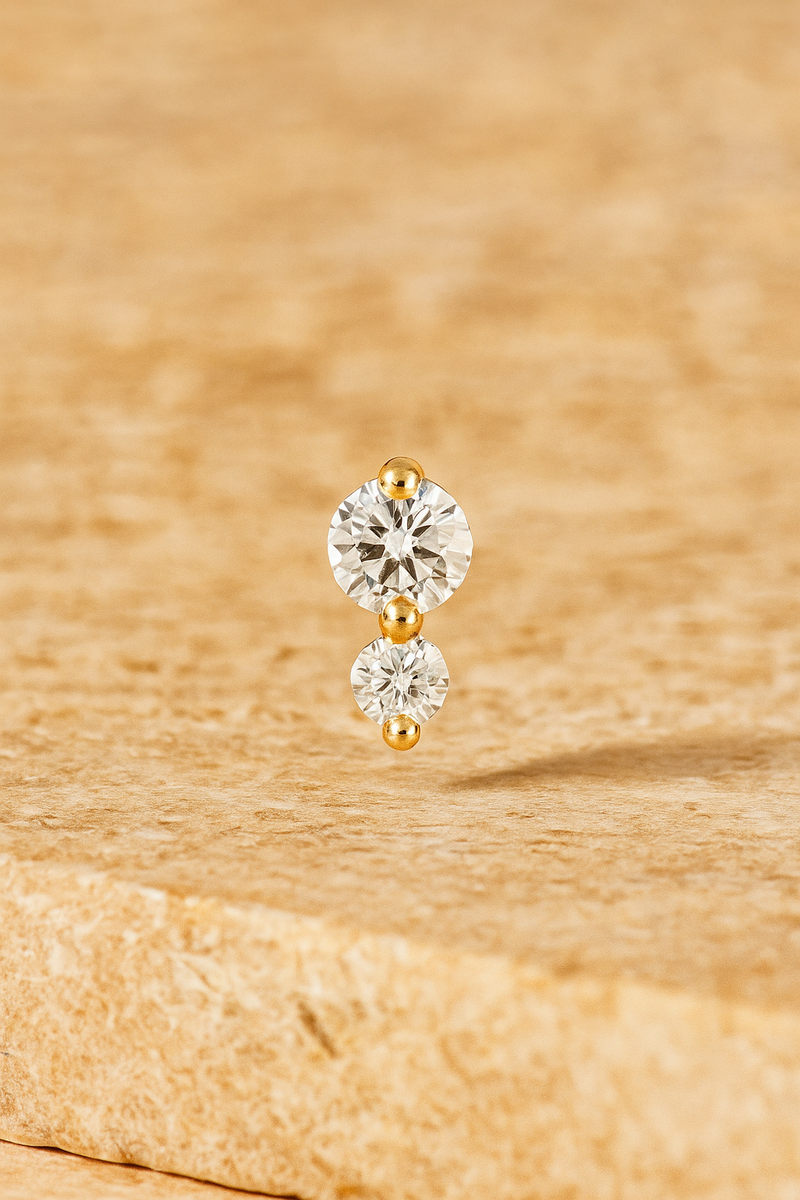 "True Love" double dot gold vermeil stud earring (ball screw)