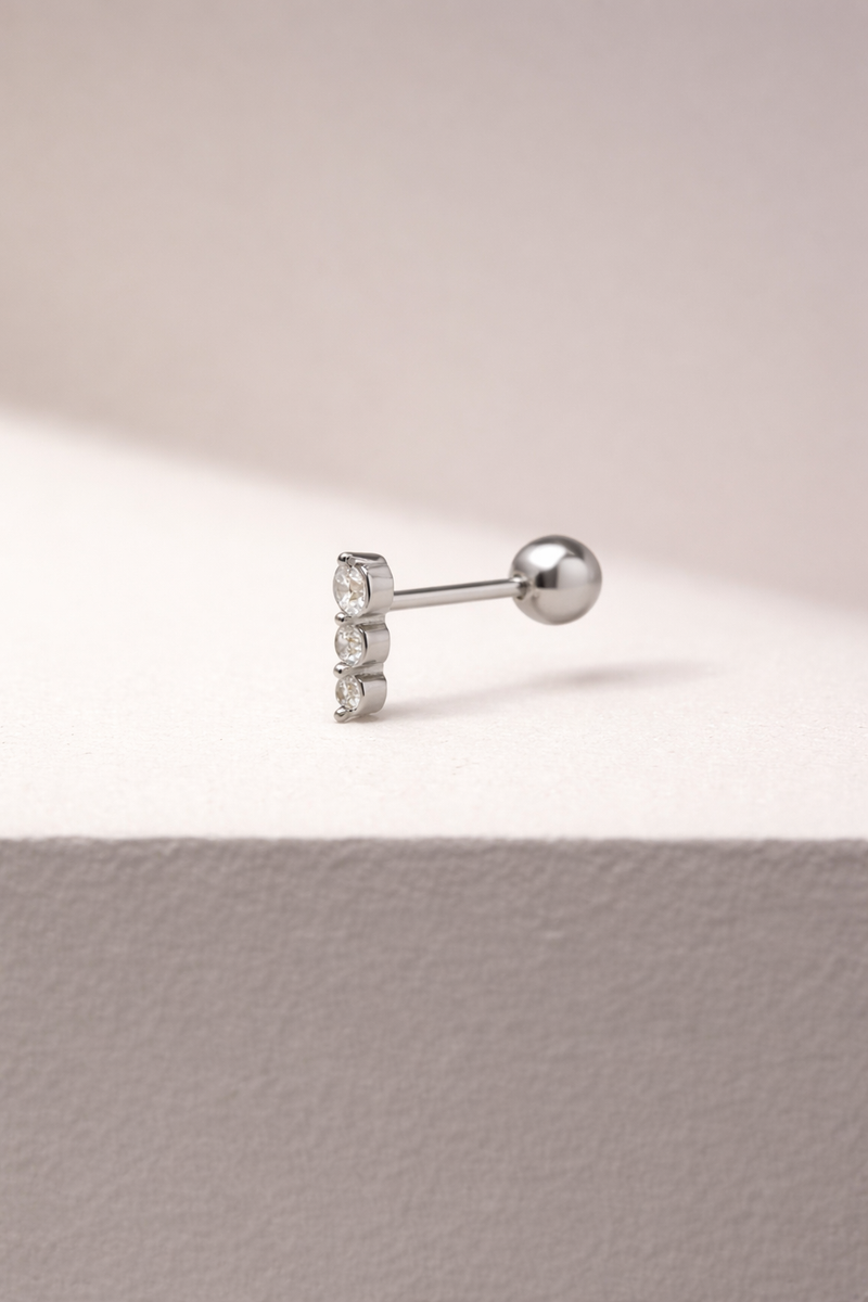 "True Love" triple dot sterling silver stud earring (ball screw)