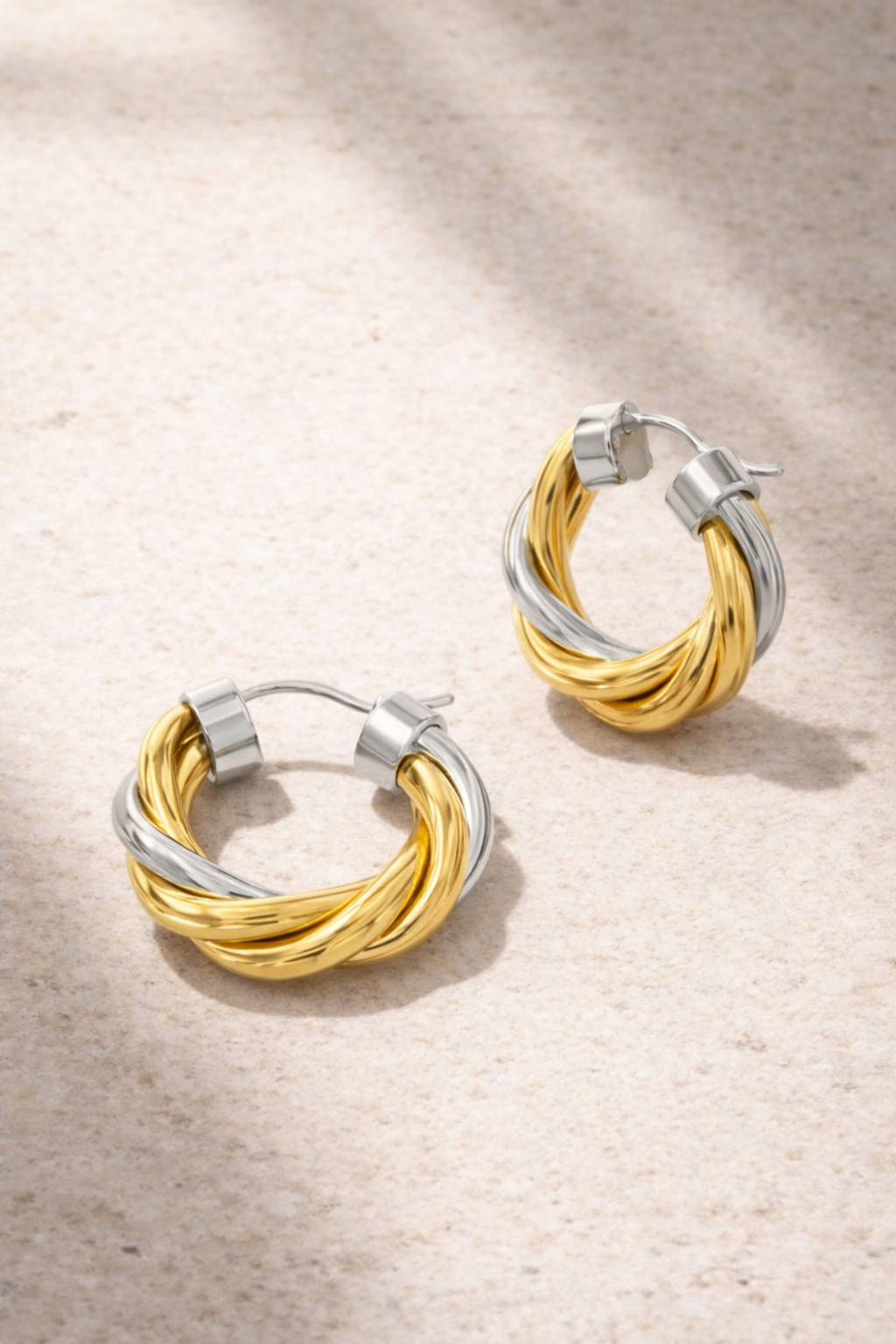 two tone twisted hoop earrings gold and silver 2cm lightweight everyday hoops galleria armadoro
