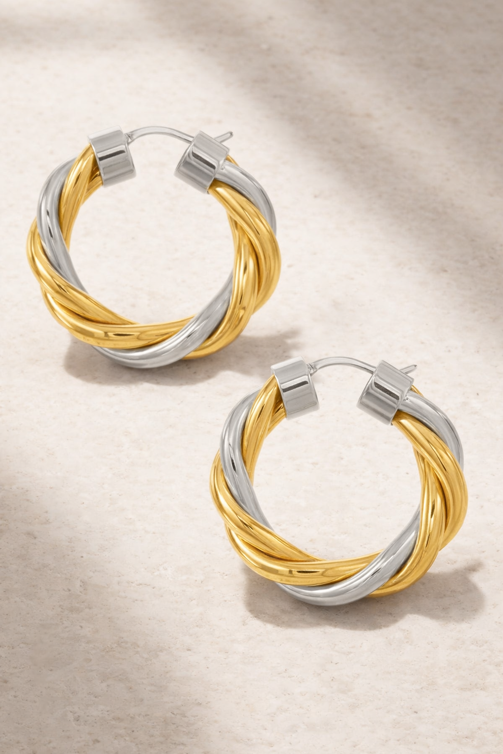 two tone twisted hoop earrings gold and silver 3cm lightweight chunky hoops galleria armadoro