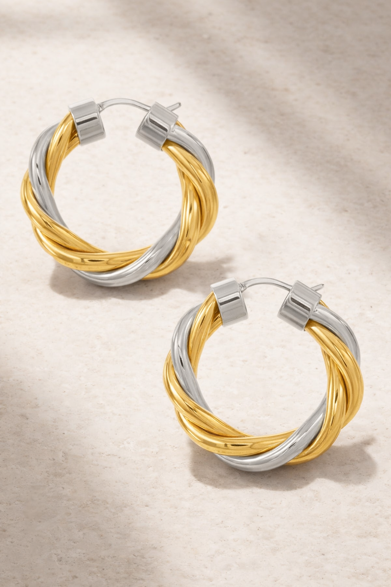 two tone twisted hoop earrings gold and silver 3cm lightweight chunky hoops galleria armadoro