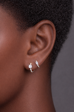 Two earrings in one ear styling with Bubbles sterling silver huggies 6.5mm second piercing and 8.5mm first piercing