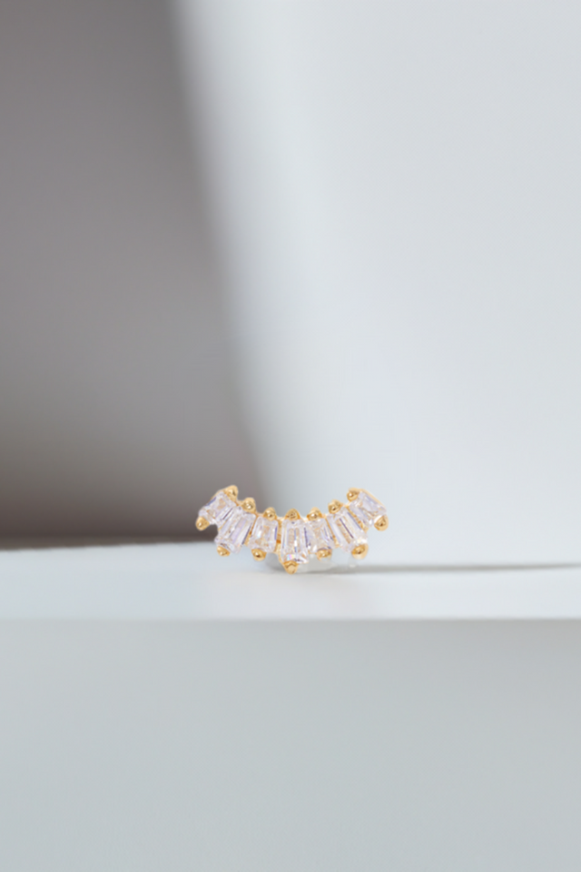 Baguette gold vermeil stud earring